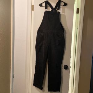 Love tree denim black distressed overalls